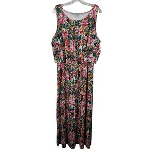 Sabrina Lauren Pleated Floral Layered Look Maxi Floor Length Dress XL Spring
